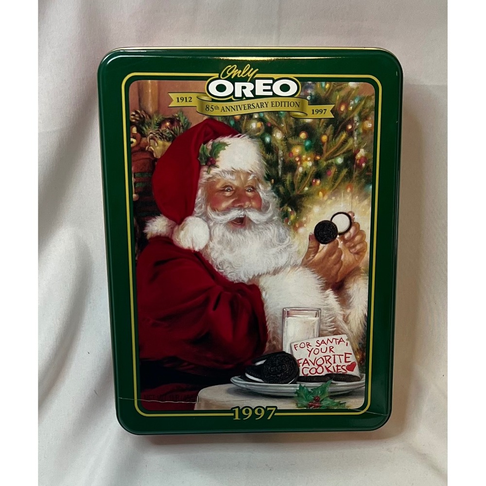Vintage 1997 Oreo 85th Anniversary Christmas Tin Santa Claus Holiday Cookie Box